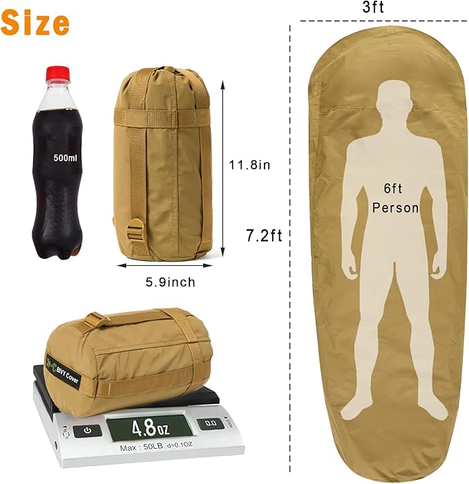 Bivy Cover Sack for Military Army Modular Sleeping System, Waterproof Outer Shell for Sleeping Bag, Minimalist Stealth Shelter