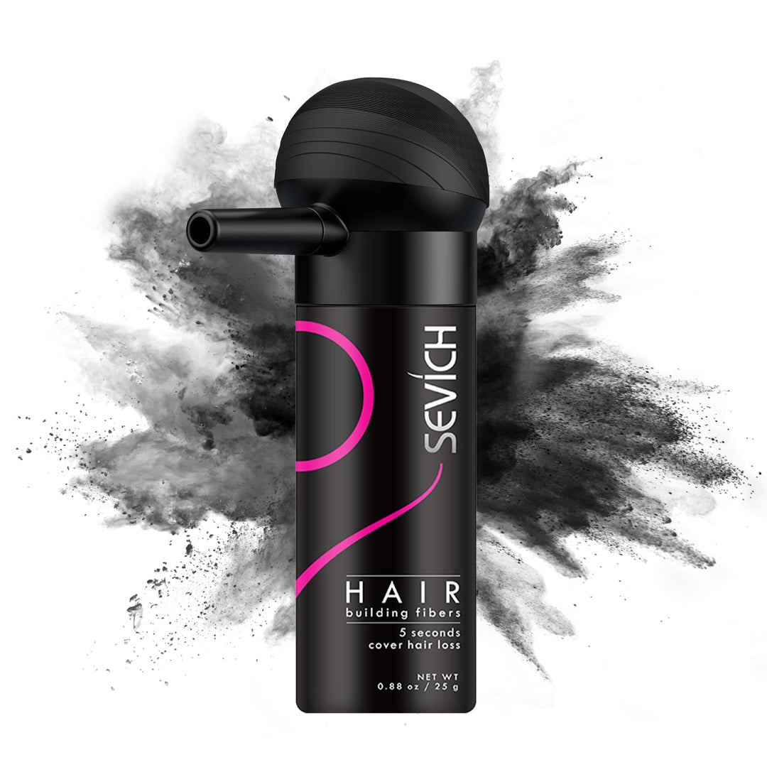 SEVICH Hair Fibers with Spray Applicator - Natural-Looking Hair Thickening Fibers for Men & Women, Instant Fullness, Wind & Water Resistant, Easy Wash Out, 25g (Black)