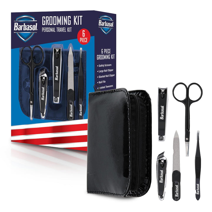 Barbasol 8 Piece Travel Manicure Set with Scissors, Nail Clippers, Nail File, Tweezers, Cuticle Pushers and Travel Case
