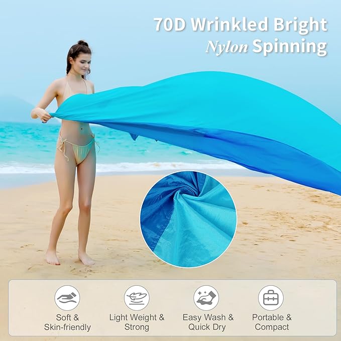 Beach Blanket Sandproof, Extra Large Beach Mat 120'' x 106'' Oversized Big & Compact Travel Mat Quick Drying, Lightweight, Pockets Picnic Mat for Beach, Camping, Hiking