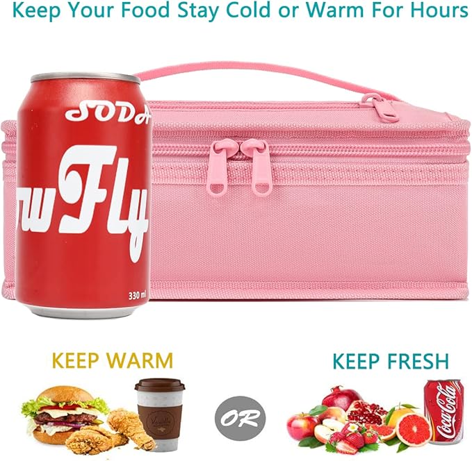 FlowFly Small Insulated Lunch box Portable Soft Bag Mini Cooler Thermal Meal Tote Kit with Handle for Work & School, Pink