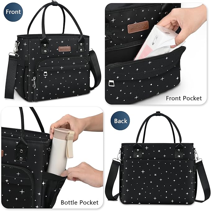 MIYCOO Lunch Bag Lunch Box Women - Leakproof Insulated Lunch Cooler Bag for Women - Large Lunch Tote Bags Adults, Black Starry Sky