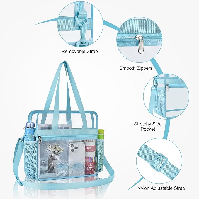 USPECLARE Clear Tote Stadium Approved, Security Travel & Gym Clear Bag for Work Sports Games Concerts