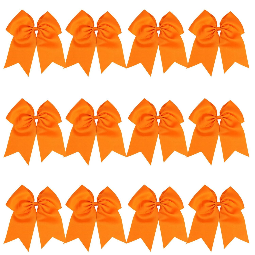 8 Inch Cheerleader Bows Ponytail Holder Cheerleading Bows Hair Tie(Orange)
