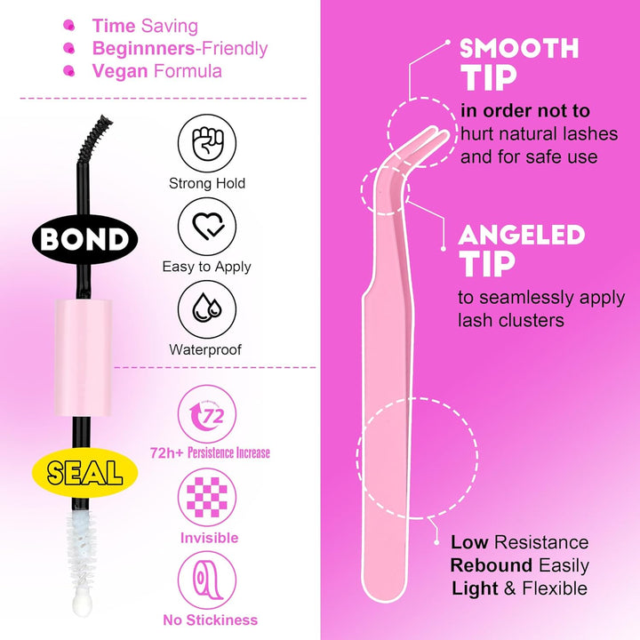 80D Full Volume Eyelash Clusters Kit | DIY Lash Extensions with Bond & Tweezers
