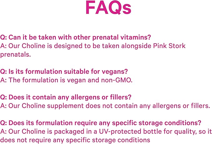 Pink Stork Choline - 550 mg Choline Bitartrate from VitaCholine for Pregnant + Postpartum Moms - Prenatal Vitamin for Fetal Cognitive Health + Breast Milk Quality - 1 Capsule Daily, 30 Count