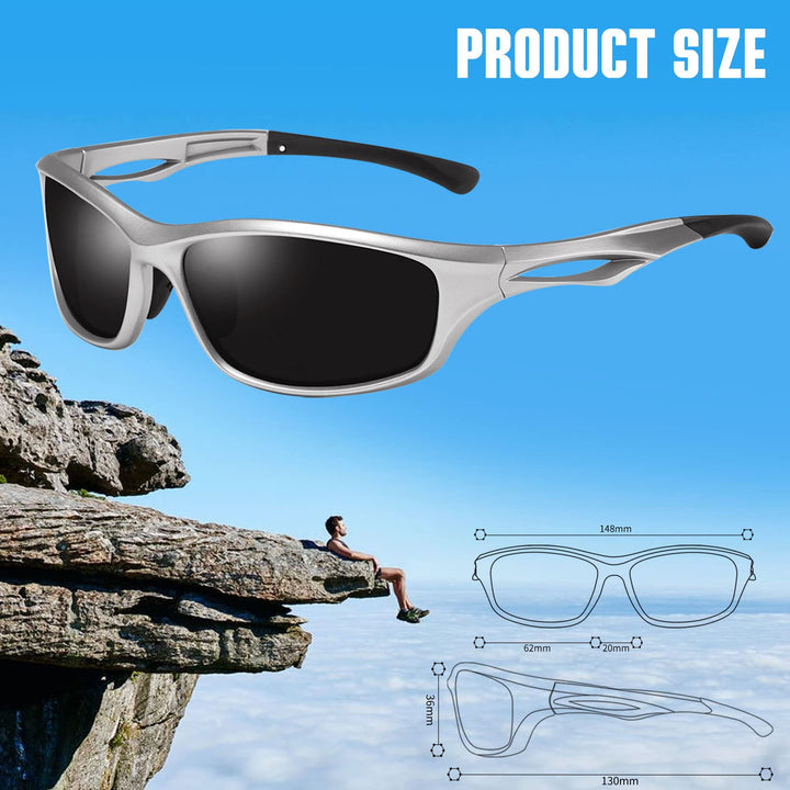 Joopin Silver Sports Sunglasses Trendy Wrap Around Sun Glasses Polarized UV Protection Stylish Tactical Shades for Men Women Oversized Sunnies
