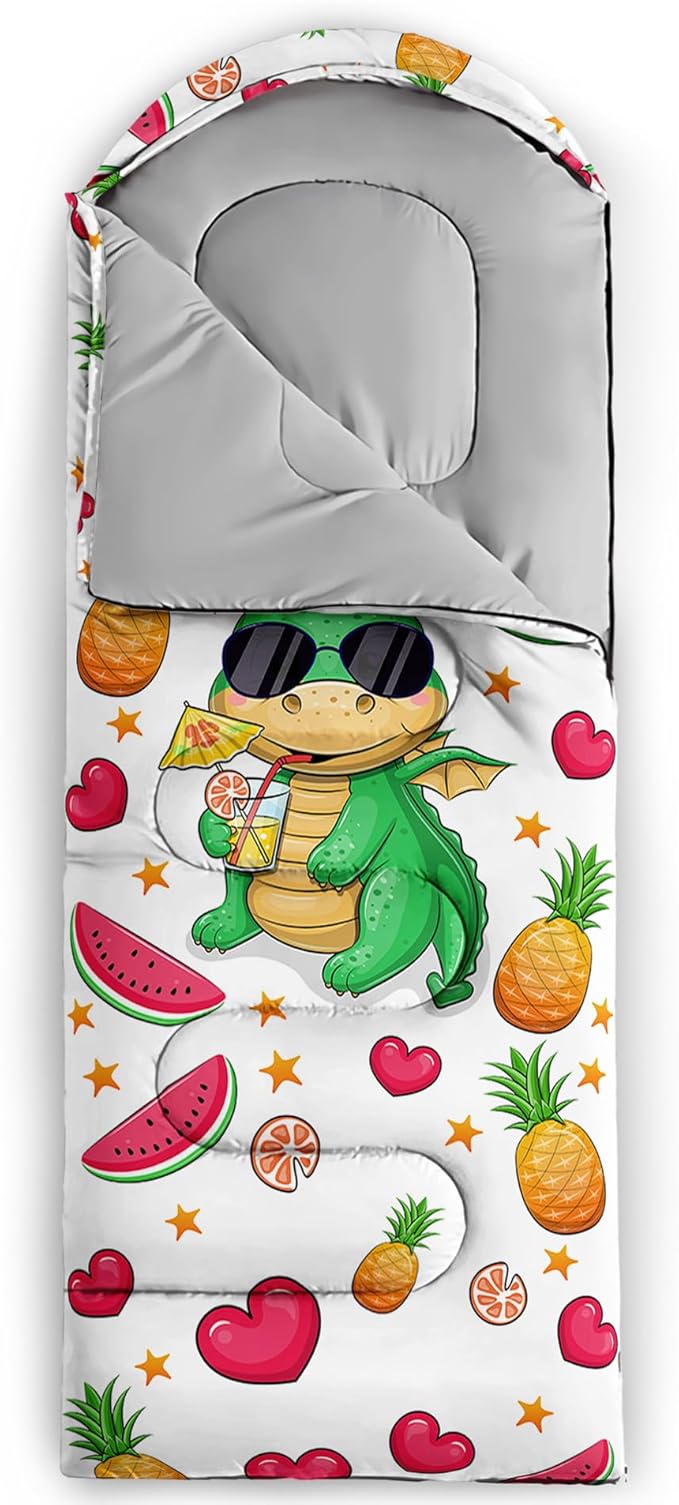 AILONEN Cartoon Fox Camping Sleeping Bag for Boys Girls Adults,Lightweight & Waterproof,3 Season Warm & Cold Weather,Portable,Kawaii Fox Printed Sleeping Bag,Traveling,Camping,Hiking