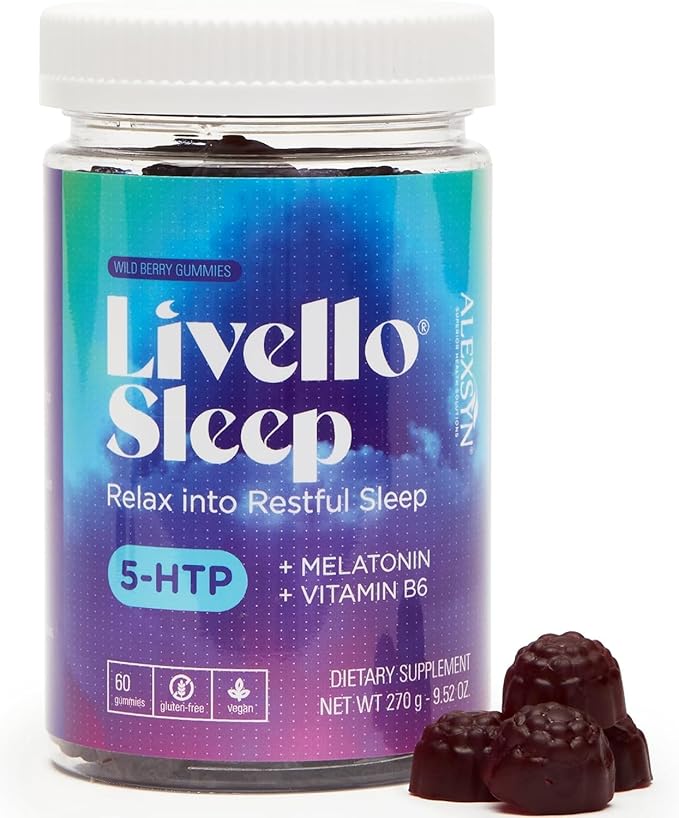 Livello Sleep Wild Berry Gummies - 60 Servings Natural Sleep Support with 5-HTP, Melatonin, and Vitamin B6 for Peaceful Night, Vegan & Gluten-Free