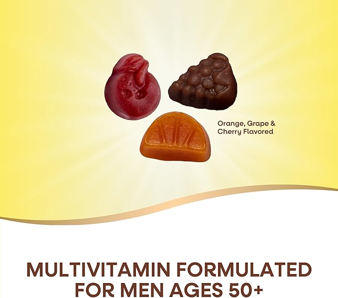 Nature’s Way Alive! Men’s 50+ Premium Gummy Multivitamin, Supports Healthy Heart, Brain & Muscle Function*, B-Vitamins, Vegetarian, Grape, Orange and Cherry Flavored, 75 Gummies