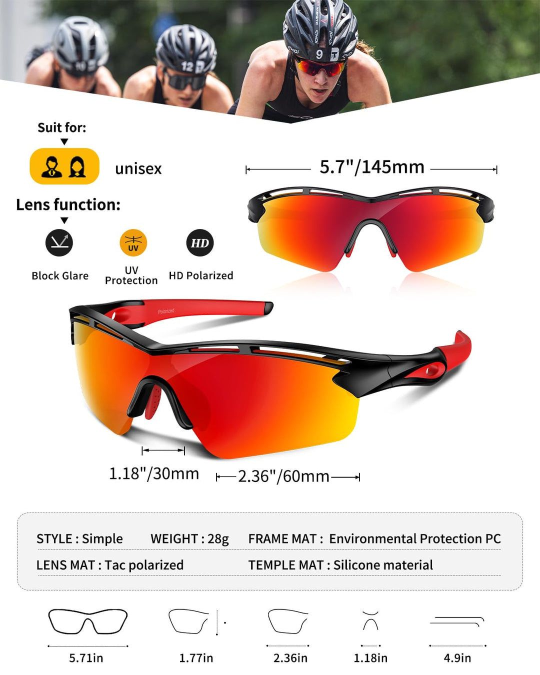Polarized Sports Sunglasses for Men Women Youth Baseball Cycling Running Driving Fishing Tennis Golf Motor TAC UV400 TR90