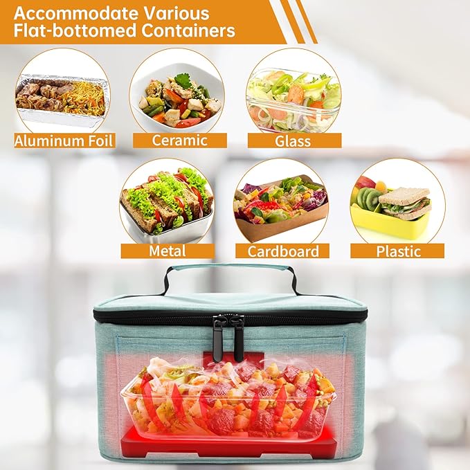 Aotto Portable Electric Lunch Box Food Heater, 12V/24V/110V 3-in-1 Car Food Warmer Heated Lunch Box for Adults, Cook, Reheat & Keep Meals Warm for Car, Truck, Travel, Work, Home - Lake Green