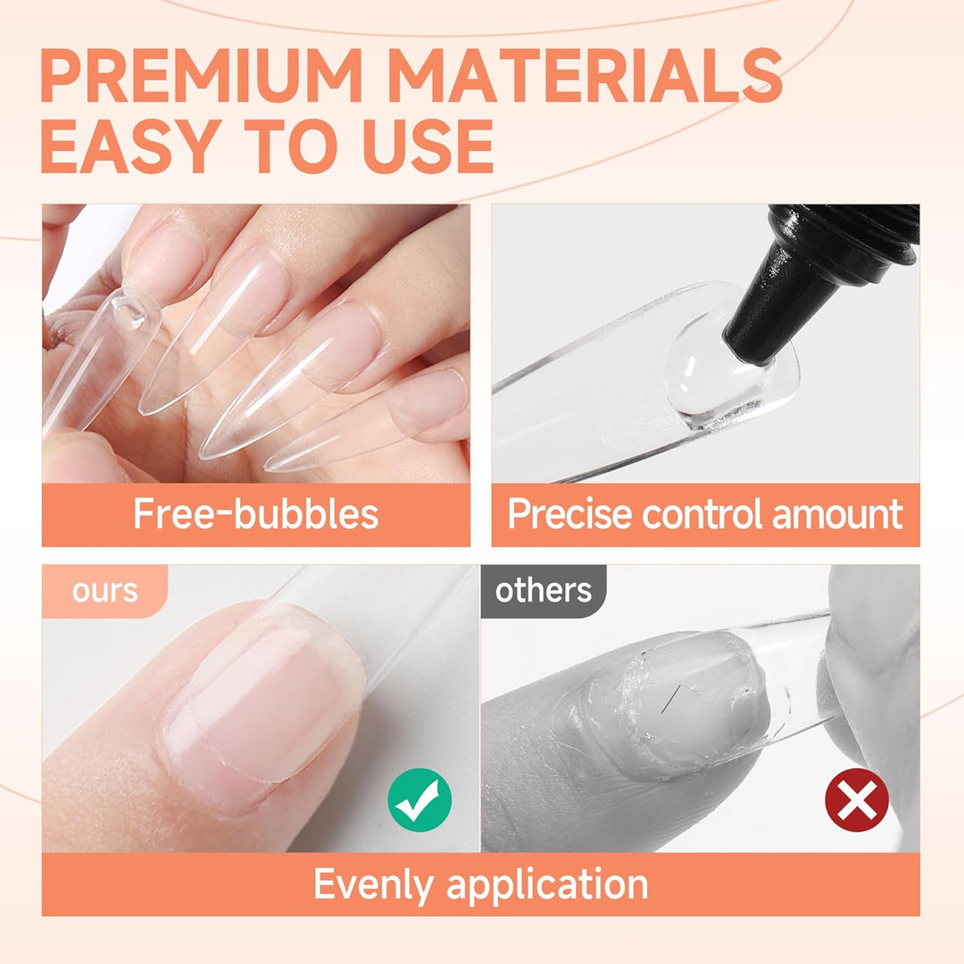 Almond Press-On Nails | 216 Pcs Full Cover Acrylic Tips | DIY Nail Extensions