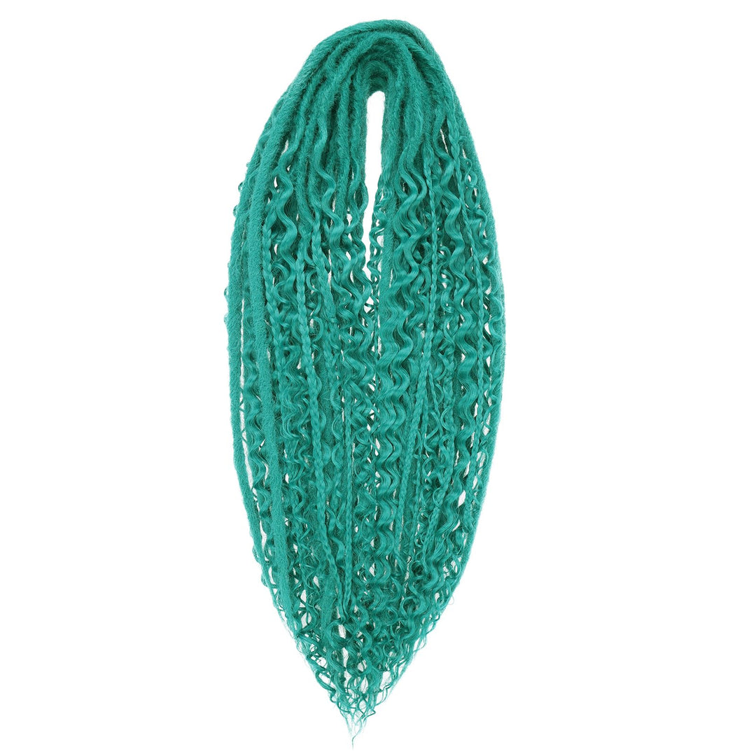 Leeven 30 Strands Double Ended Dreadlock Extensions 24 Inch Thin Synthetic Boho Dreads Green 3 Style Mixed Full Set Wool DE Wavy Curly Hippie Dreads Braid in Soft Viking Dread for Women Men