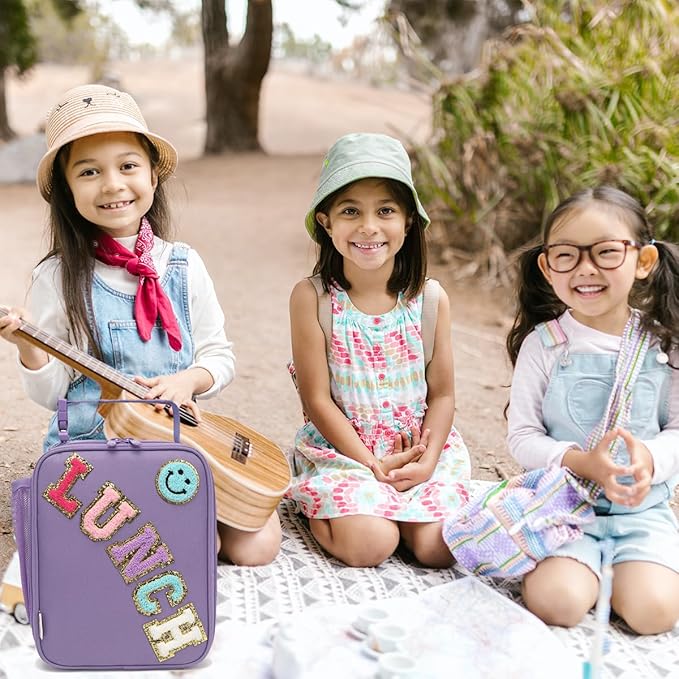 Insulated Lunch Bag for Women Girl Teen large Insulated Kid Lunch Bag,Large Reusable Cute Cooler Bag for School Work Picnic,Purple Alphabet