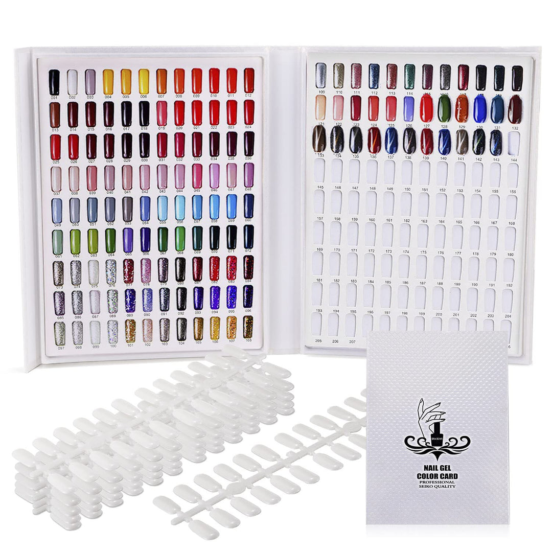Noverlife Professional 216 Nail Colors Chart, White Nail Gel Polish Display Card Book, Nail Art Salon Nail Design Display Bookle