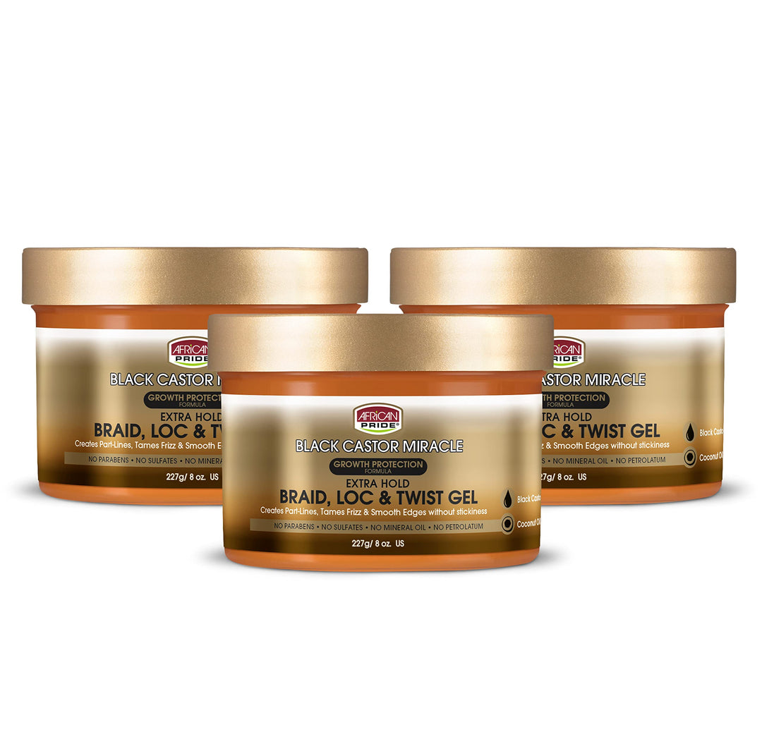African Pride Black Castor Miracle Extra Hold Braid, Loc, Twist Gel - Tames Frizz & Edges, No Parabens, No Sulfates, No Mineral
