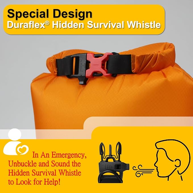Waterproof Dry Bag with Survival Whistle-Enhanced Tear-resistant CORDURA Fabric-Lightweight Storage Sack for High-Intensity Adventures-Float on Water-Keep Luggage Dry&Organized(10L/Orange)