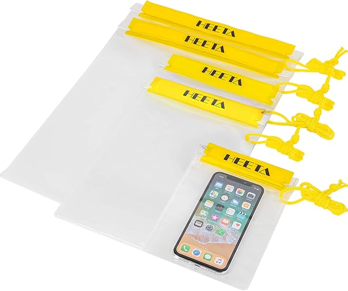 HEETA Waterproof Pouch, Screen Touch Sensitive Waterproof Bag Black & Gray Bundled with 5-Pack Clear Waterproof Dry Bag