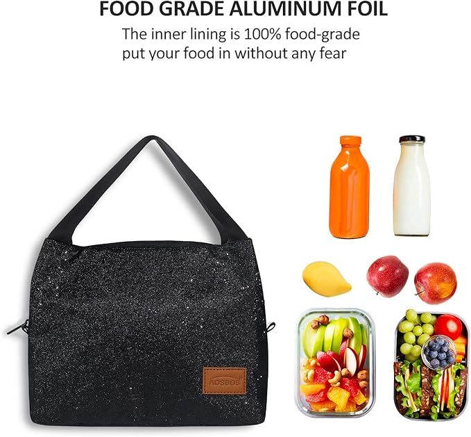 Aosbos Lunch Bag Women Insulated Lunch Box for Women Lunch Tote for Adult Lunch Cooler Bag Lunchbox for Work Office Picnic, Night Black