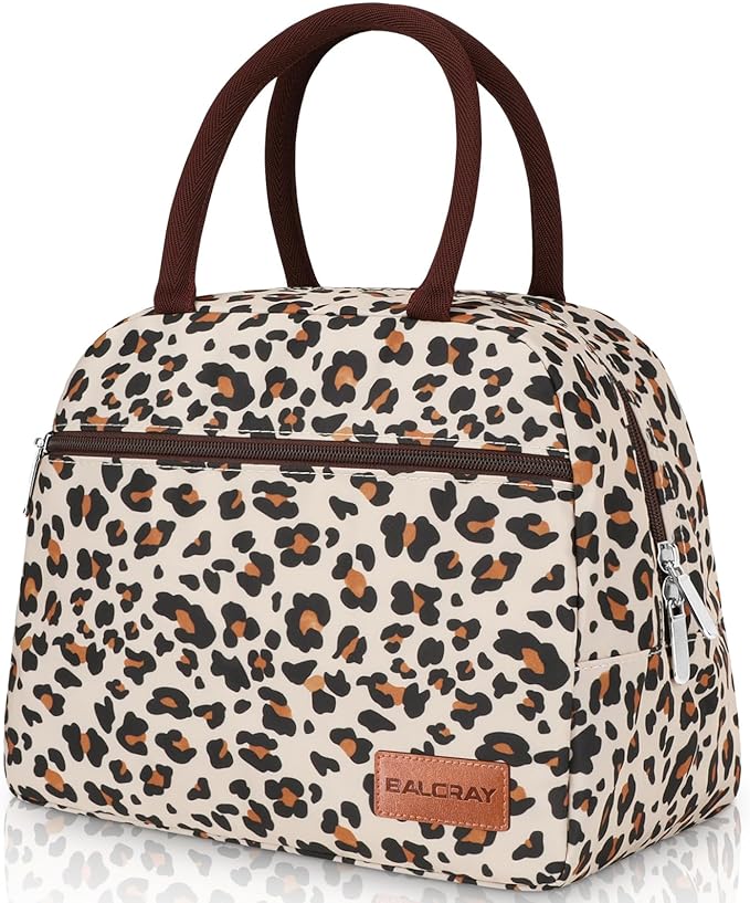BALORAY Lunch Bag for Women Men Cute Reusable Insulated Lunch Box Large Capacity Lunch Tote Bag for Work, Picnic or Travel (Zipper Leopard)