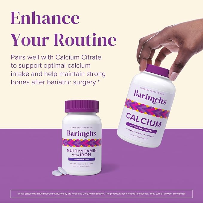 BariMelts Bariatric Multivitamin with Iron, 60 Fast-Dissolving Tablets (1-Month Supply), Sugar-Free Bariatric Vitamins for Women, Natural Blueberry Flavor