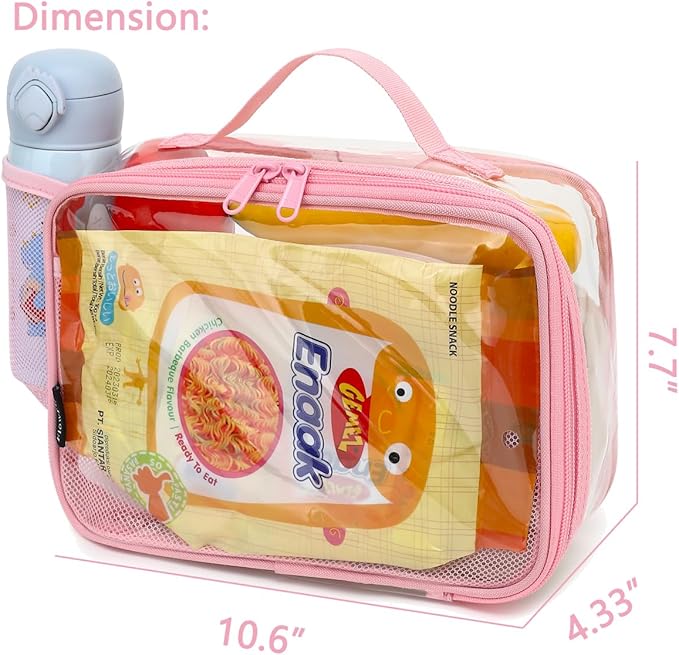 FlowFly Kids Lunch box Insulated Soft Bag Mini Cooler Back to School Thermal Meal Tote Kit for Girls, Boys,ClearPink