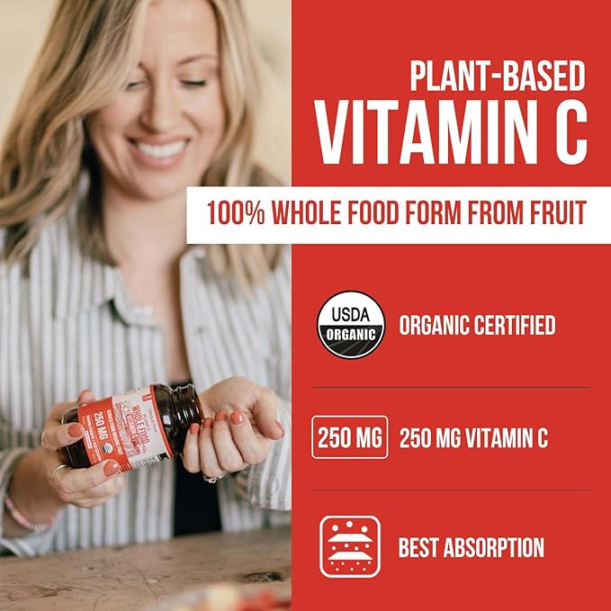 Organic Vitamin C | Whole Food Vitamin C from Fruit Plus Absorption Enhancing Cofactors - Vegan, Enhanced Bioavailability - Immune Support, Antioxidant, Total Health (90 Servings)