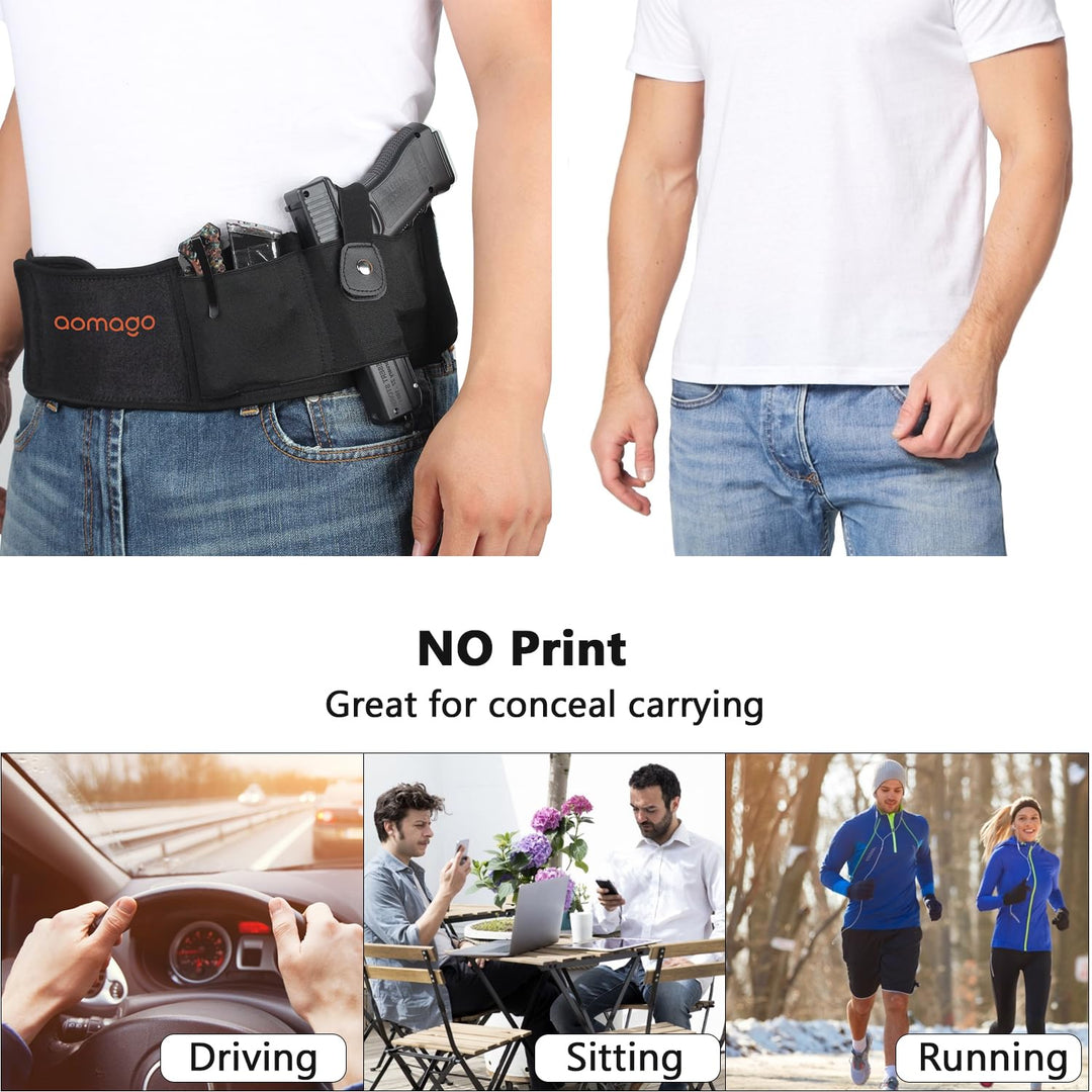 Aomago Belly Band Holster for Men Women - Gun Holster for Comfortable Carry Fits Glock, Smith Wesson, Taurus, Ruger, and More-Breathable Neoprene Waistband Holster for Most Pistols and Revolvers