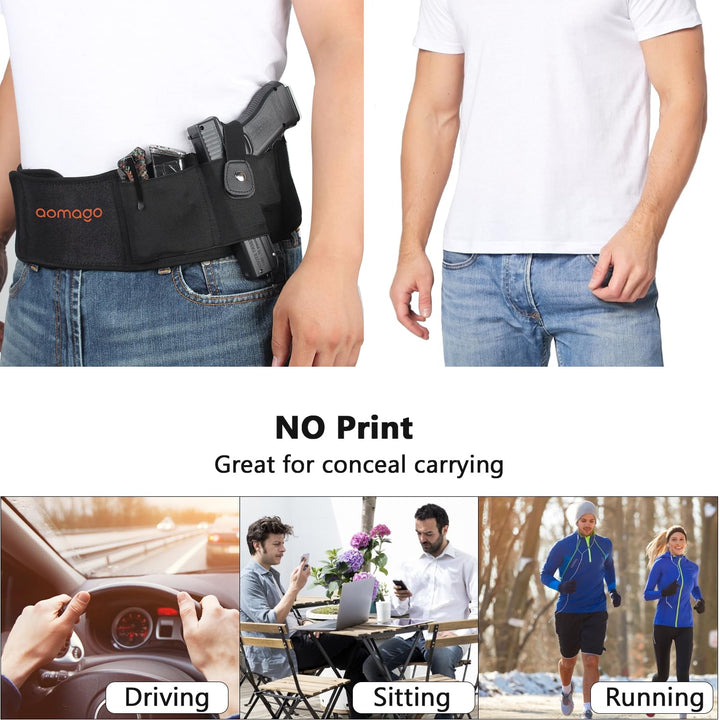 Aomago Belly Band Holster for Men Women - Gun Holster for Comfortable Carry Fits Glock, Smith Wesson, Taurus, Ruger, and More-Breathable Neoprene Waistband Holster for Most Pistols and Revolvers