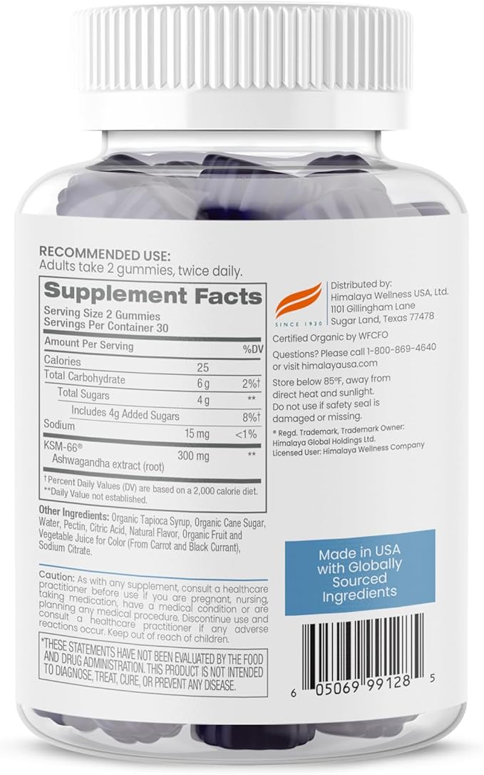 Himalaya Ashwagandha Organic Gummies, KSM-66 Organic Ashwagandha to Help with Stress Relief, Energy and Relaxation, 60 Gummies with Delicious BlackBerry Flavor