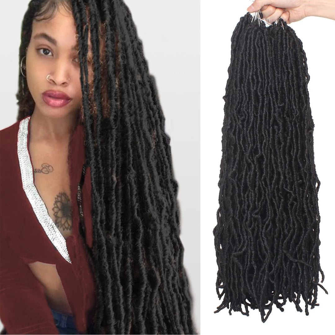 24 Inch New Faux Locs Hair 2Packs Most Natural Black Faux Locs Crochet Braids Hair Synthetic Curly Wavy Soft Locs Goddess Locs B