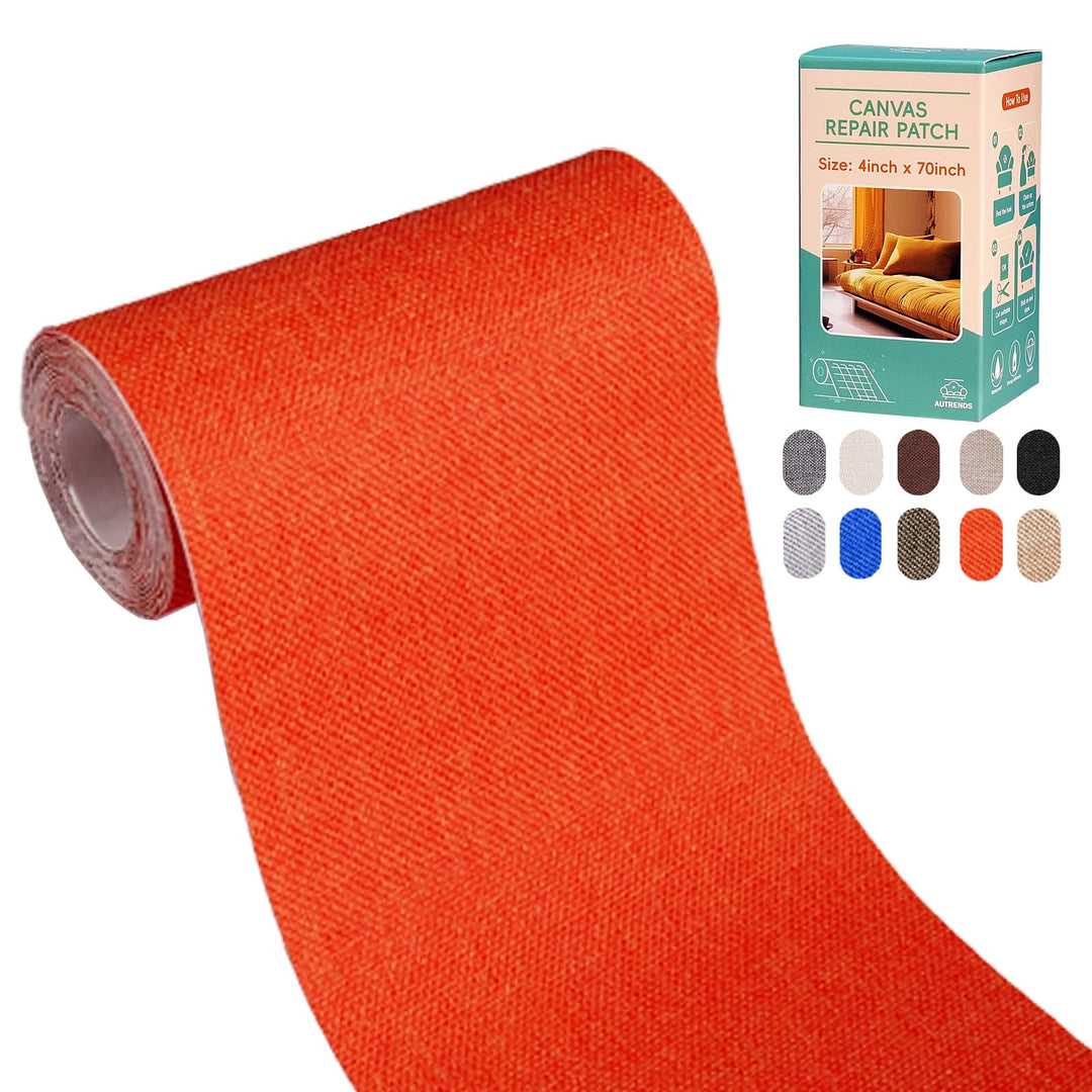 Autrends Canvas Repair Tape,Fabric Repair Patch,4×70 Inches,Outdoor Gear Patch, Waterproof,Self-Adhesive for Repairing Boat Covers,Tents,Sofas,Patio Umbrellas,Lounge Chairs,Awnings Orange