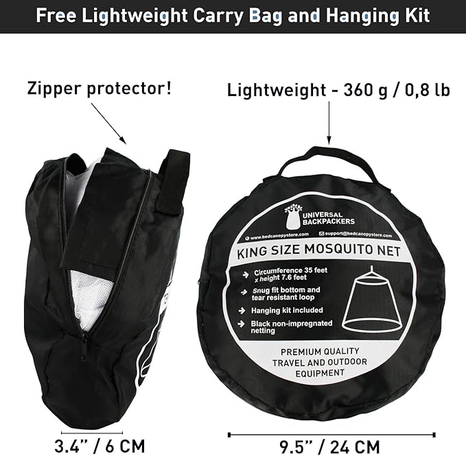Black Mosquito Net for Single to King-Sized Beds – 2 Openings or Fully-Enclosed Bed Canopy – Conical Design for Decoration or Travel – Free Bag & Hanging Kit for Easy Setup