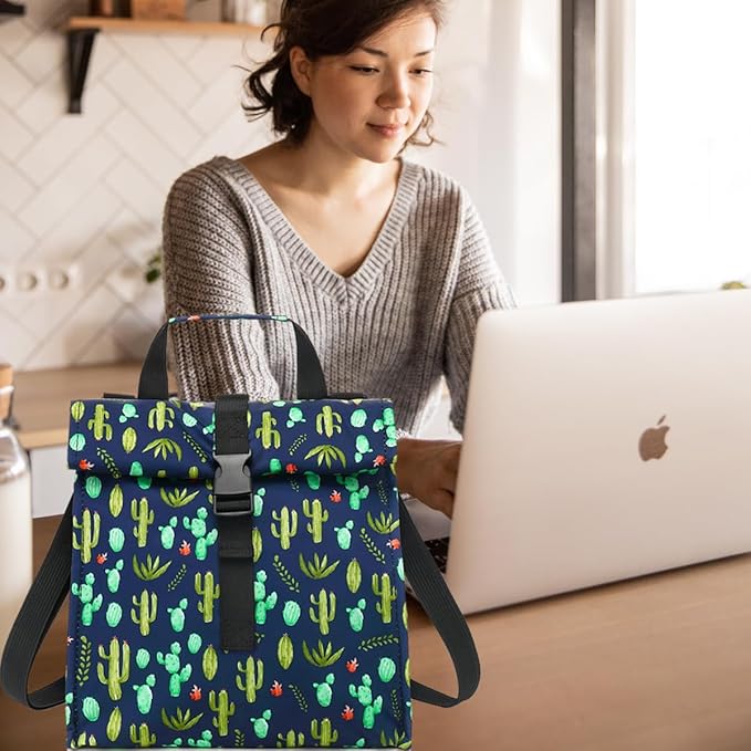 Cactus Unisex Thermal Lunch Bag, 8.8" x 6" x 9" - Oxford Fabric, BPA Free, Adjustable Shoulder Strap, 330ml Capacity