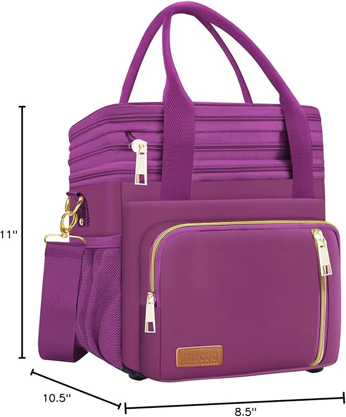 MIYCOO Lunch Bag for Women Men Double Deck Lunch Box - Leakproof Insulated Soft Large Adult Lunch Cooler Bag for Work (Purple,15L)