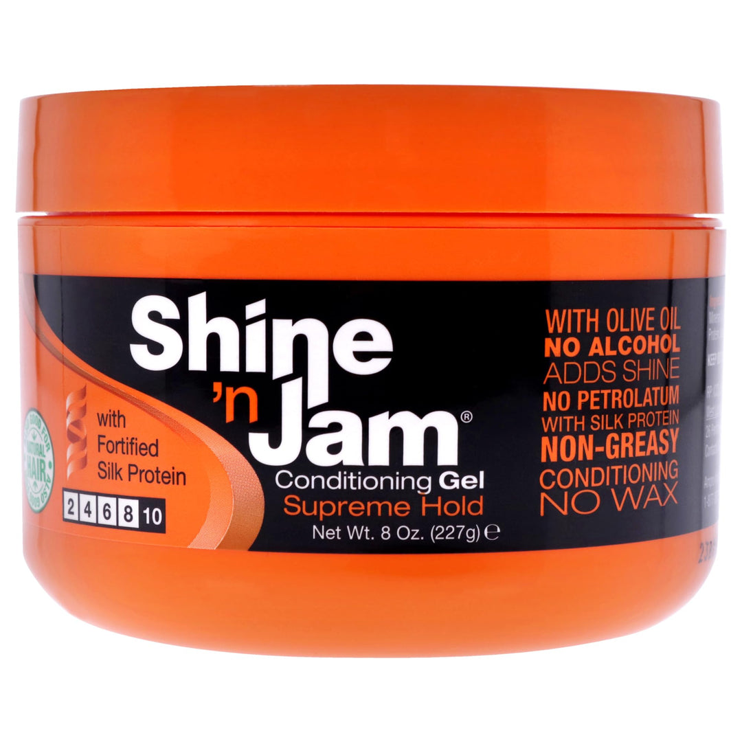 Ampro Shine-N-Jam Supreme Hold - Conditions Hair With Olive Oil And Silk Protein - Great For Smoothing Fringe, Ponytails, And Up