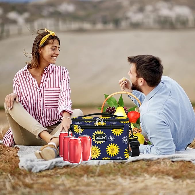 BEIMILY Lunch Bag for Women/Men,Reusable Lunch Box Small Cooler Bag Soft Sided,Leakproof Cooler Bag for Office Work Picnic Beach with Adjustable Shoulder Strap (sunflower), 2311A