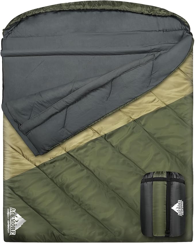 AGEMORE Sleeping Bag for Adults, Double and Single Size, Lightweight Portable Camping Sleeping Bag with Draft Tubes, Fit for Warm & Cold Weather Camping Hiking Backpacking Or Traveling