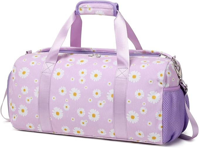 Dance Bag Ballet Bag for Girls Teen Travel Duffel Bags Sports Gym Bag Yoga Bags Cheer Bag Girls Weekender Bag Corduroy Daisy Dance Bag with Shoe Compartments（purple daisy）