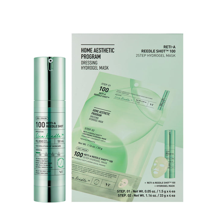 VT COSMETICS Reti-A Reedle Shot 100 1.69 Fl Oz&Reti-A Reedle Shot 100 2-Step Hydrogel Mask 4pcs