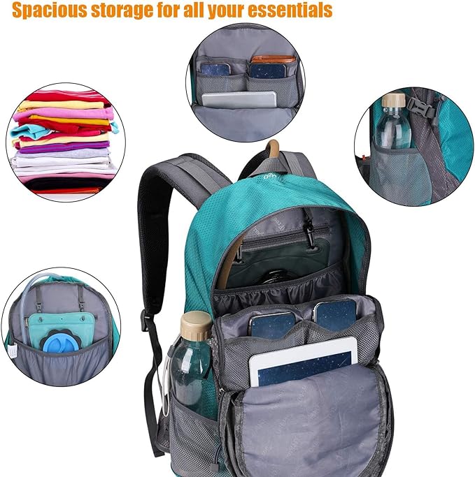 G4Free 35L Hiking Backpack Water Resistant Outdoor Sports Travel Daypack Lightweight with Rain Cover for Women Men (Peacock Green)