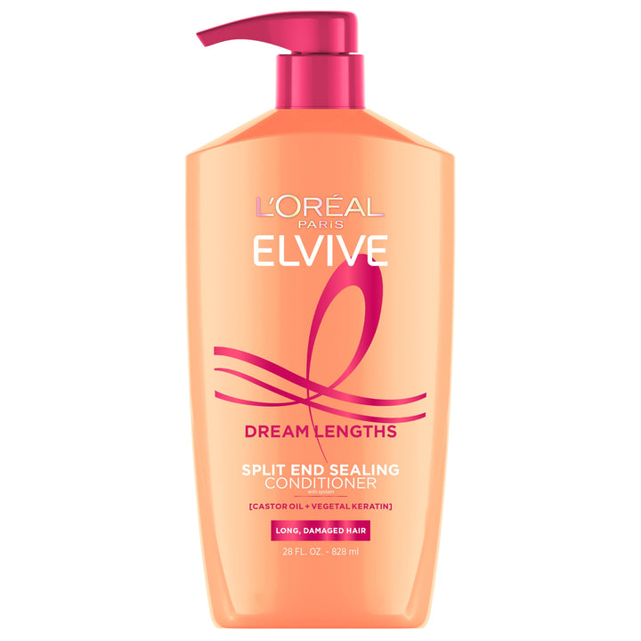 L'Oreal Paris Elvive Dream Lengths Super Detangling Conditioner With Fine Castor Oil and Vitamins B3 and B5 for Long, Damaged Hair, Instantly Detangles To Reduce Breakage With System, 28 Fl Ounce