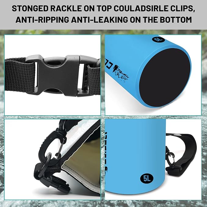 Waterproof Dry Bag,Roll Top Blue Small Waterproof Backpack 2L/5L/10L/20L/30L/40L Floating Lightweight Bags for Kayaking, Boating, Fishing, Swimming Camping with Waterproof Phone Case