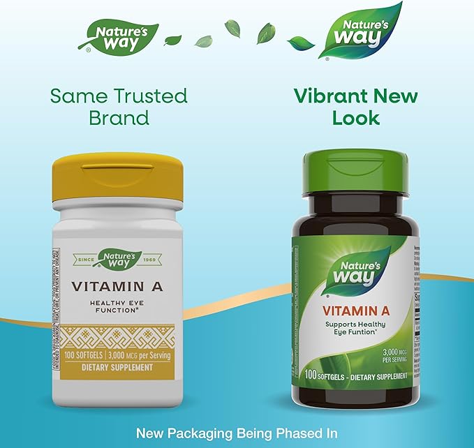 Nature's Way Vitamin A, High Potency, Supports Healthy Eye Function*, 3,000 mcg per Serving, 100 Softgels (Packaging May Vary)