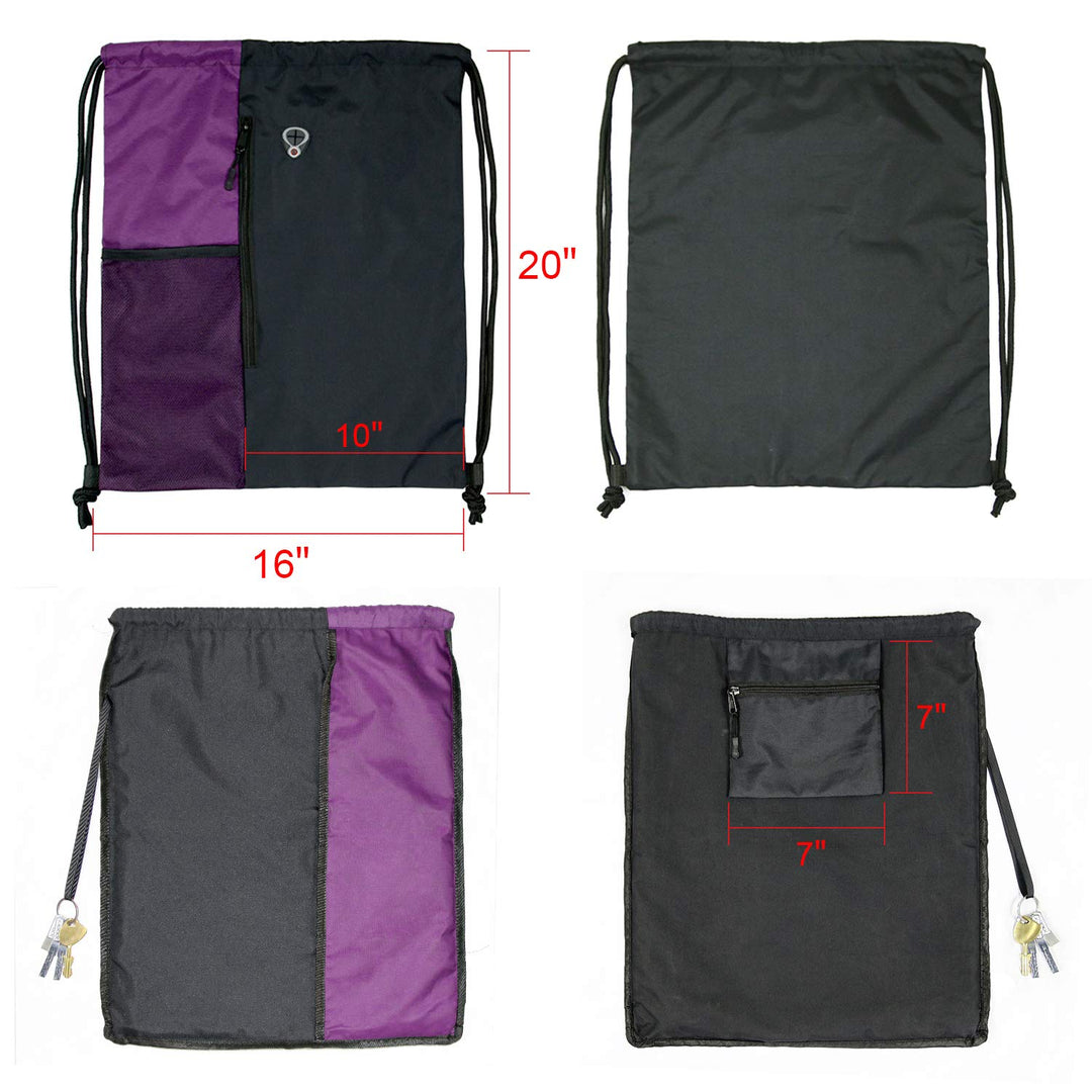 BeeGreen Purple Drawstring Backpack Sports Gym Bag for Women Men Large Cinch Sack workout Bag with Zipper and Water Bottle Mesh Pockets, 16 x 20 inch