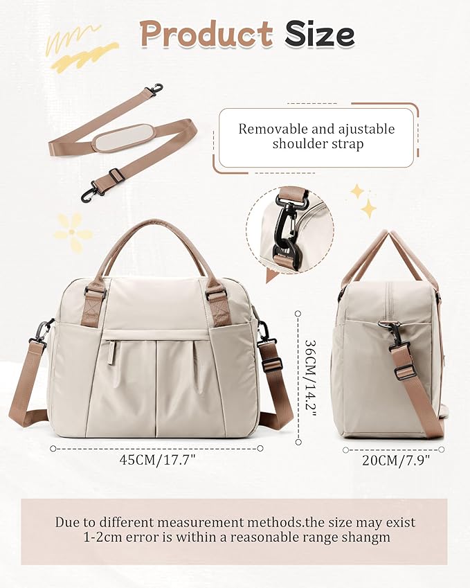 Gym Bag for Women, Large Travel Duffel Carry on Bag with Trolley Sleeve, Waterproof Weekender Bags with Shoe Compartment, Workout Overnight with Dry Wet Separated Pocket, Beige