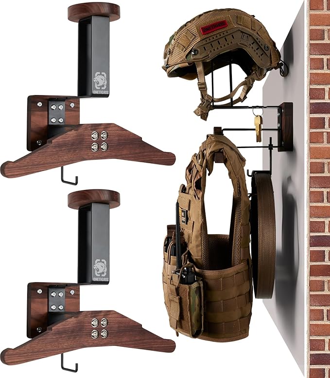 OneTigris Tactical Gear Wall Mount, Motorcycle Helmet Holder Wall Mount Stand, Plate Carrier Rack Jacket Hanger Display Organizer for Police Football Cycling Suit