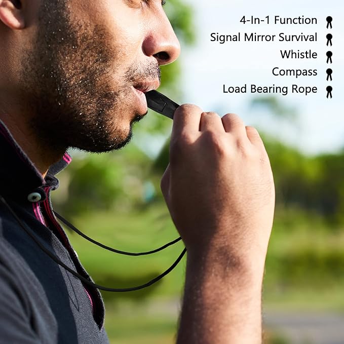 2 Pieces Signal Mirror Survival Camping Mirror 2 x 3 Inch Emergency Signaling PFD Rescue Whistle with 2 Pack Mini Compass for Hiking, Camping, Backpacking and Emergency Situations