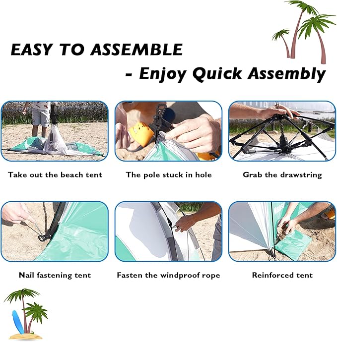 2-3 Person Large Instant Pop Up Beach Tent, UV Protection Portable Easy Setup Sun Shade Shelter, Extended Floor with 3 Ventilating Mesh Windows for Outdoor Camping Fishing (Green)